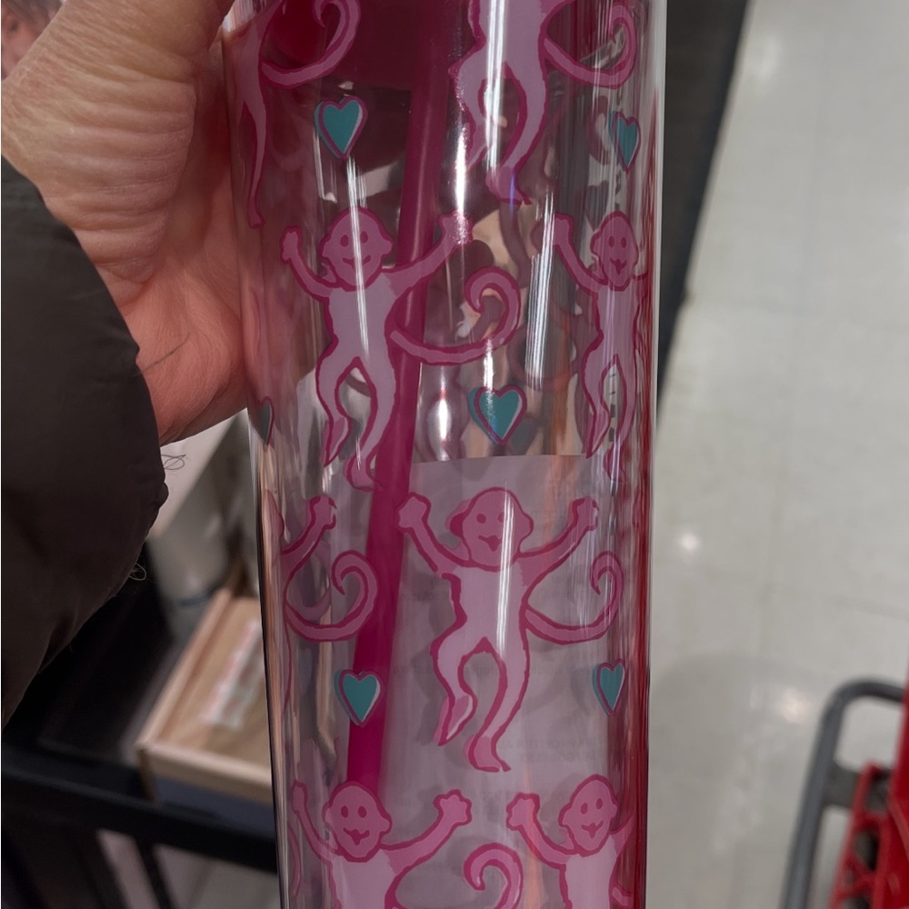Starbucks Lovely Roller Monkey print plastic tumbler 24oz.